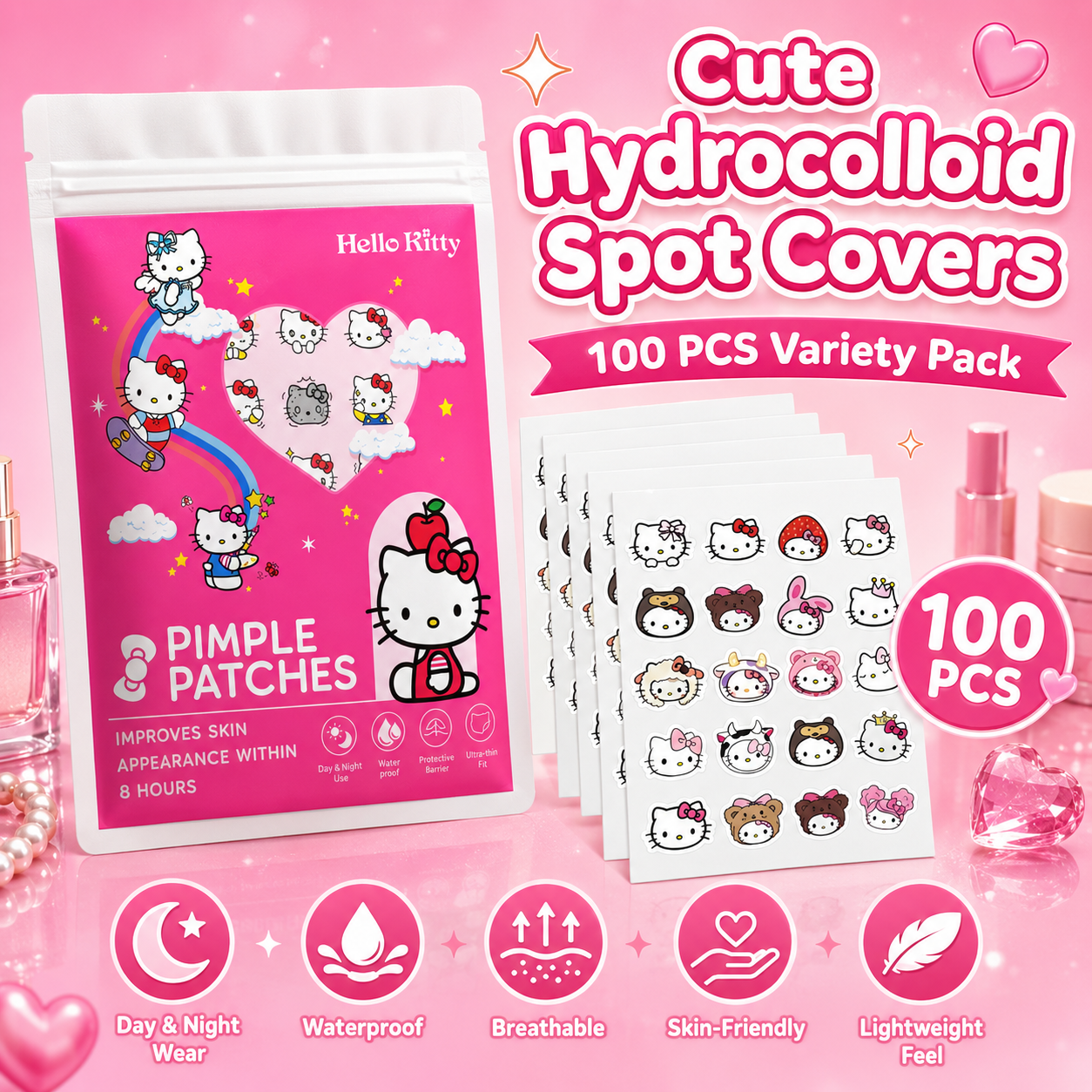 Skincare Moisturizer - 100PCS hello kitty Acne patches, facial