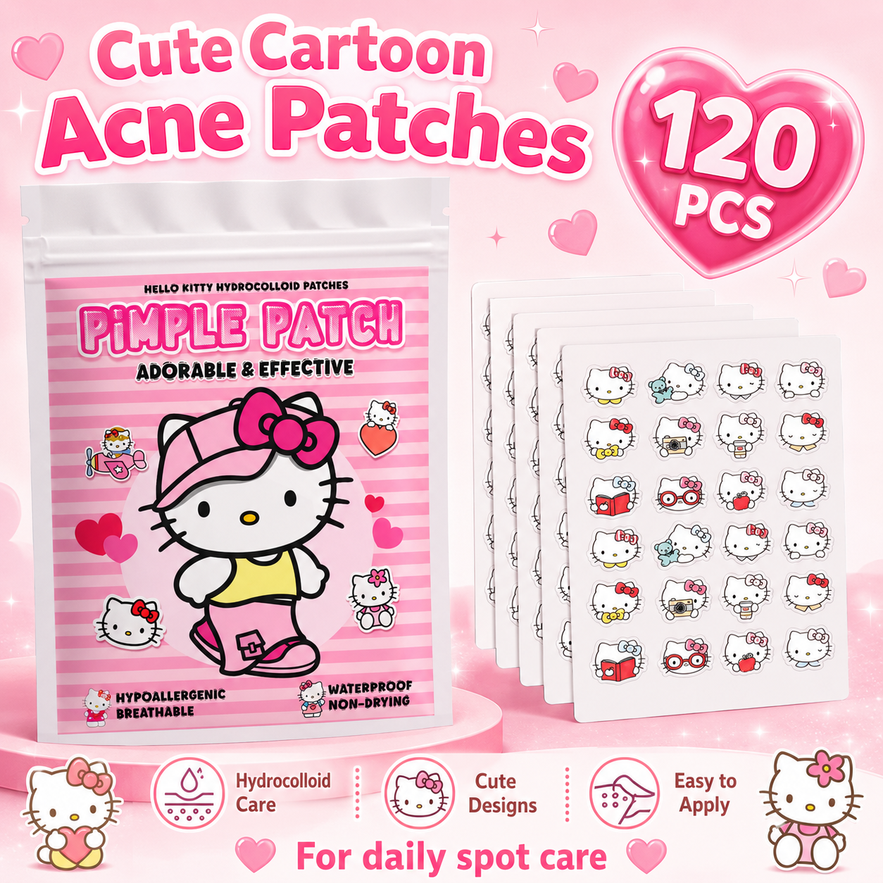 Skincare Moisturizer - 120PCS hello kitty Acne patches, facial