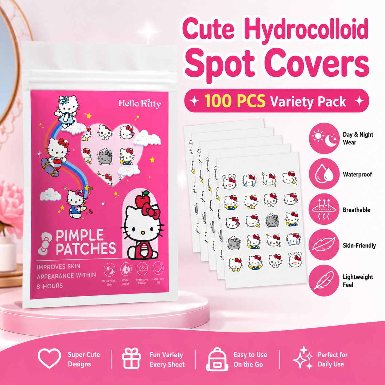 Skincare Moisturizer - 100PCS hello kitty Acne patches, facial