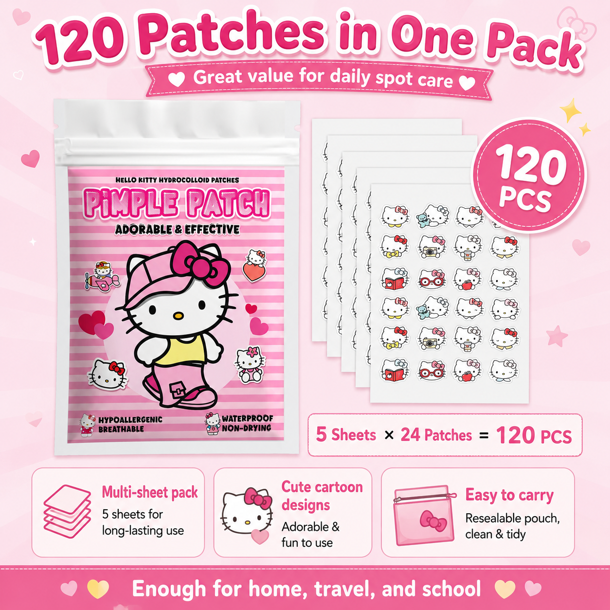 120PCS hello kitty Acne patche - đánh giá và giá Skincare Moisturizer