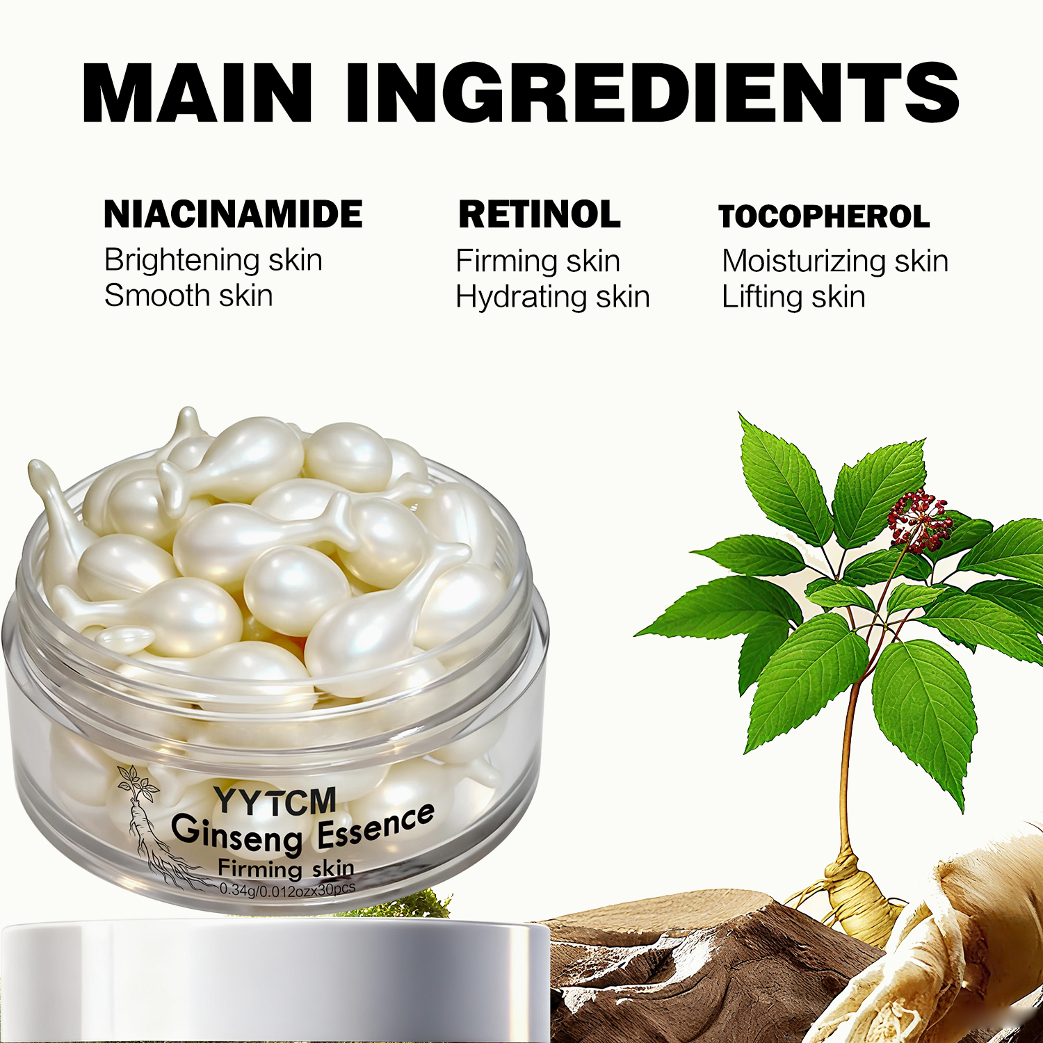 Ginseng Essence Capsules, Mois - đánh giá và giá Retinol Vitamin A Cream